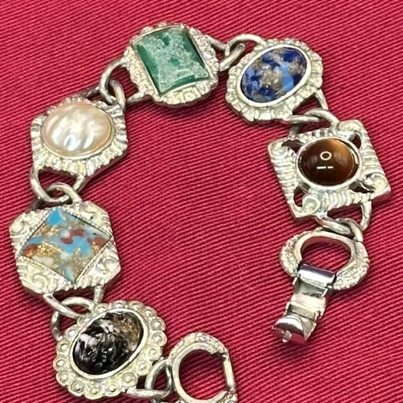 Sarah Coventry Jewelry - VTG 1960s Sarah Coventry Art Deco Faux Stone Silver-Tone Bracelet